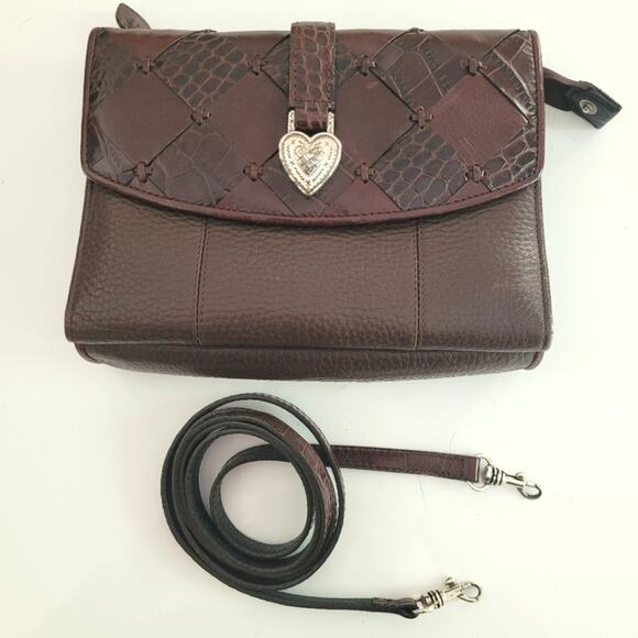 BRIGHTON Black & Brown Embossed Patchwork Leather Organizer Purse Foldout Wallet - Picture 2 of 13